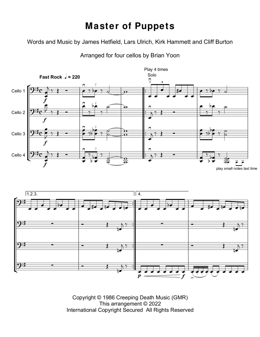 Master Of Puppets String Quartet scores gallery preview page 1