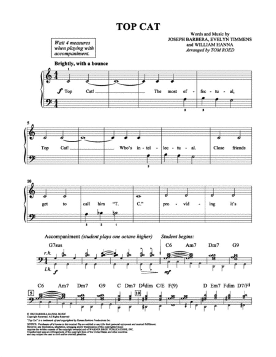 Top Cat Top Cat Easy Piano scores gallery preview page 1