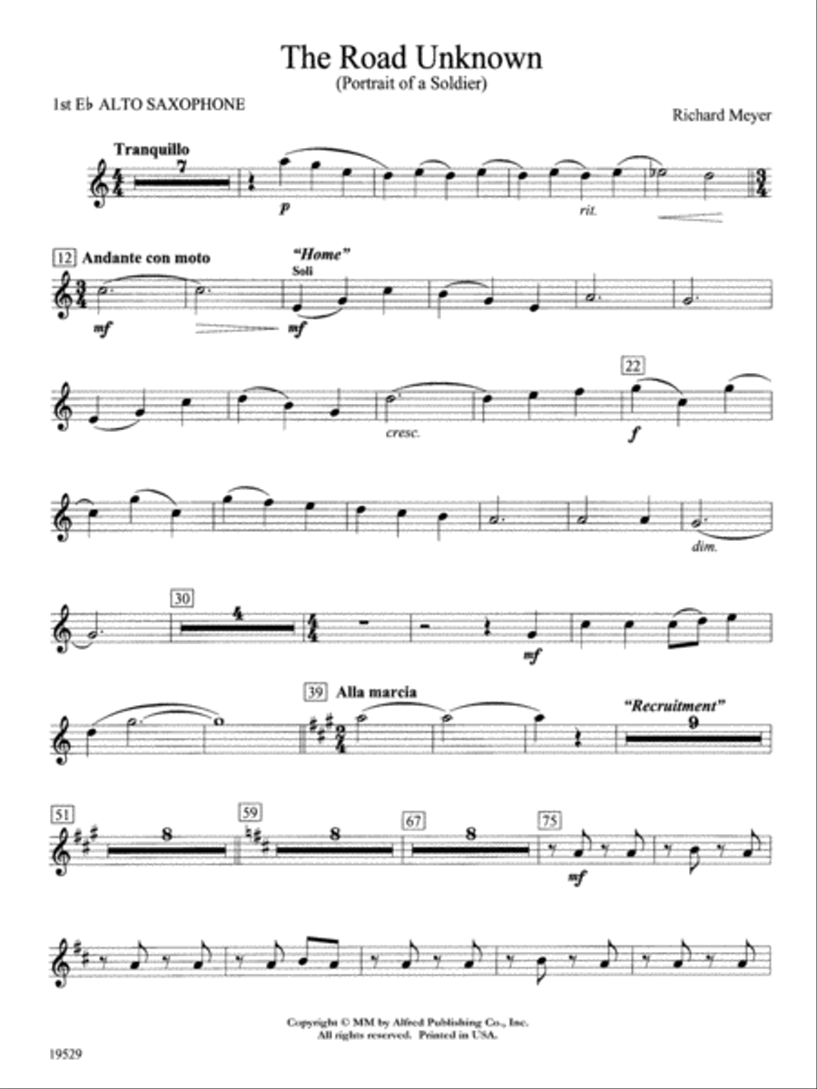 The Road Unknown: E-flat Alto Saxophone Concert Band scores gallery preview page 1