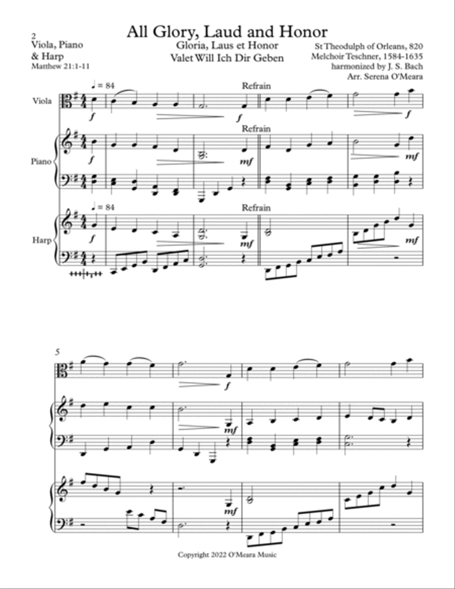 All Glory, Laud and Honor Trio for Viola, Harp and Piano Pedal Harp scores gallery preview page 2