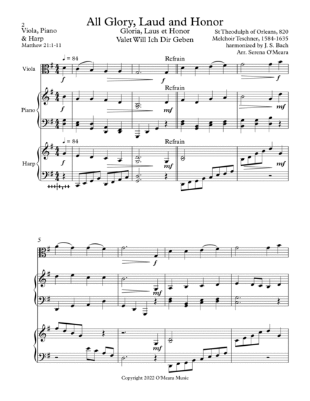 All Glory, Laud and Honor Trio for Viola, Harp and Piano image number null