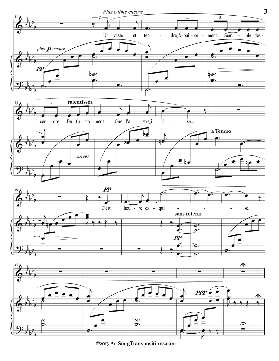 HAHN: L'heure exquise (in 3 medium keys: D-flat, C, B major)