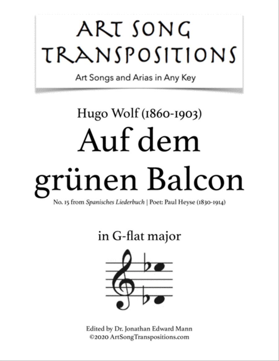 WOLF: Auf dem grünen Balcon (transposed to G-flat major) Voice scores gallery preview page 1