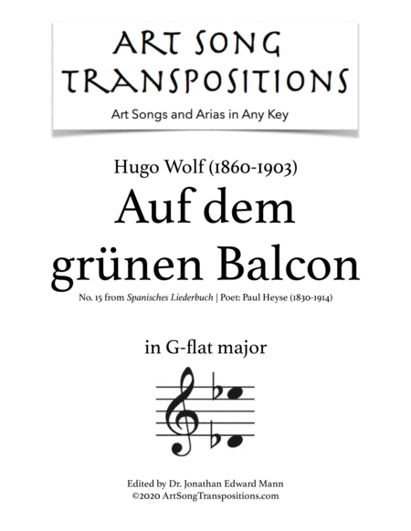 WOLF: Auf dem grünen Balcon (transposed to G-flat major)