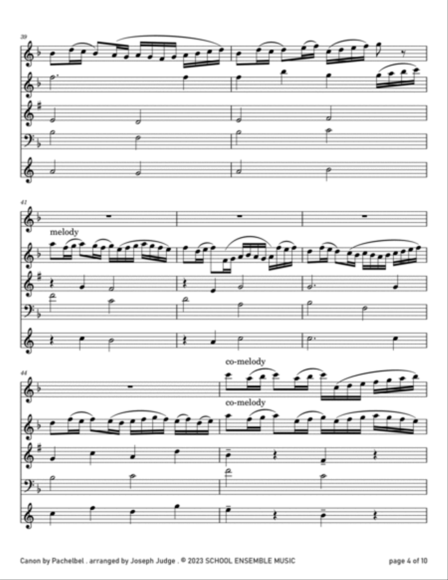 Canon by Pachelbel for Woodwind Quartet in Schools Woodwind Quartet scores gallery preview page 4