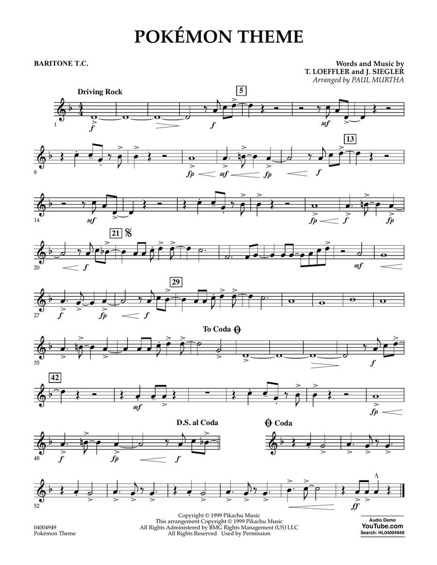 Pokemon Theme - Baritone T.C. Concert Band scores gallery preview page 1