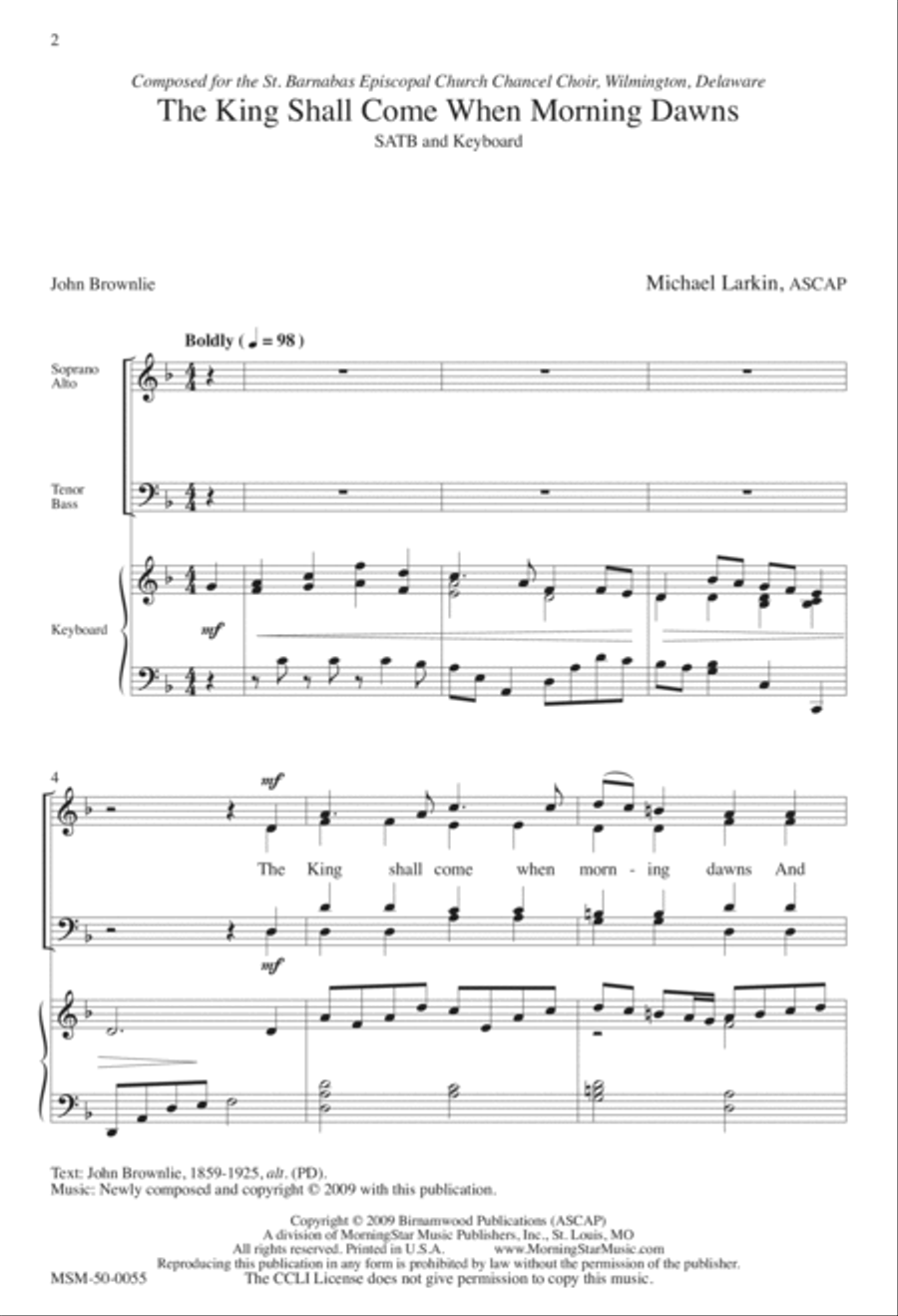 The King Shall Come When Morning Dawns 4-Part scores gallery preview page 1