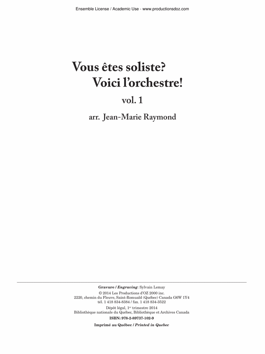 Vous êtes soliste? Voici l’orchestre! vol. 1 Orchestra scores gallery preview page 1