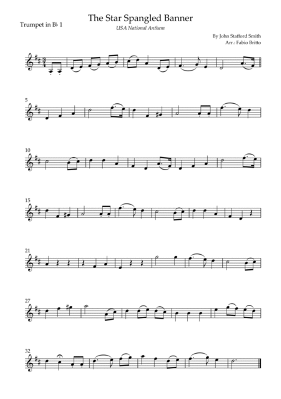 The Star Spangled Banner (USA National Anthem) for Trumpet in Bb Trio Trumpet Trio scores gallery preview page 3