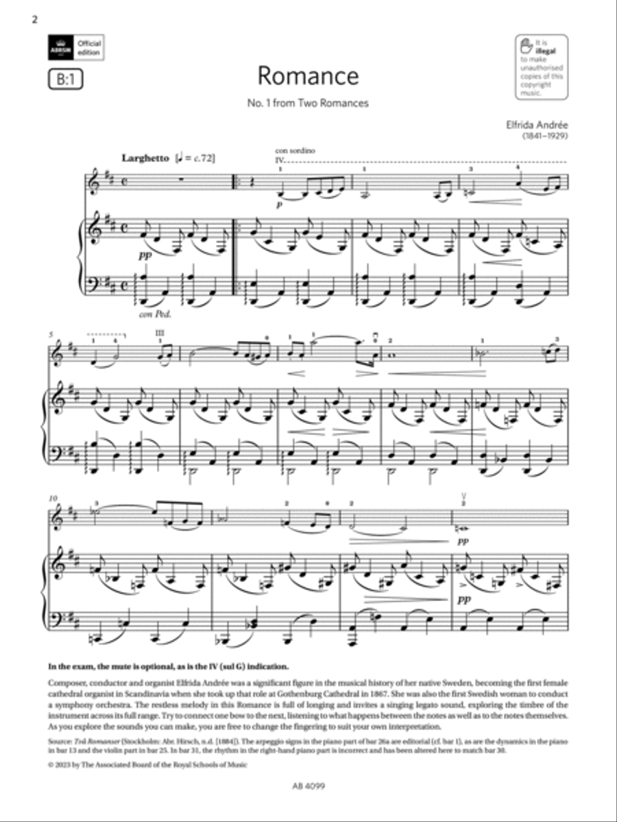 Romance Grade 5 B1 from the ABRSM Violin Syllabus from 2024