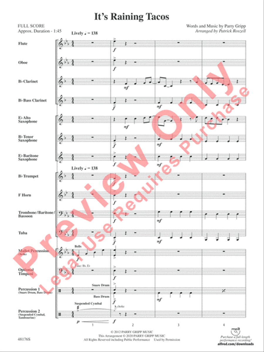 It's Raining Tacos Concert Band scores gallery preview page 4