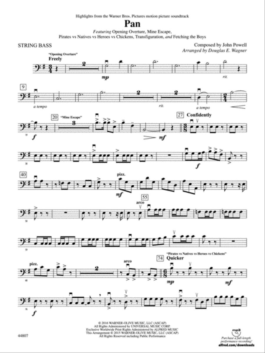 Pan: Highlights from the Warner Bros. Pictures Motion Picture Soundtrack: String Bass Full Orchestra scores gallery preview page 1