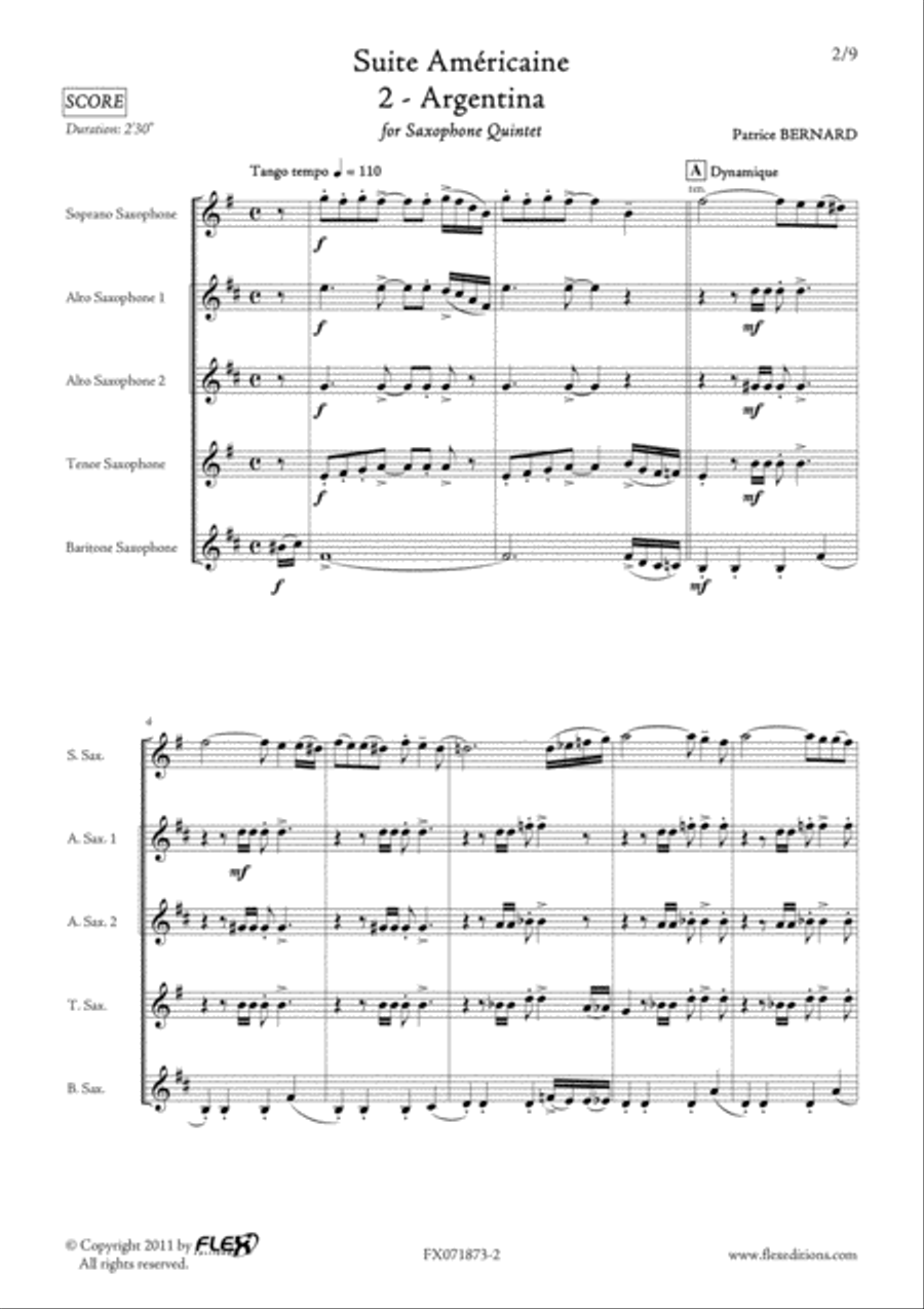 Suite Americaine - 2 - Argentina Saxophone Quintet scores gallery preview page 2