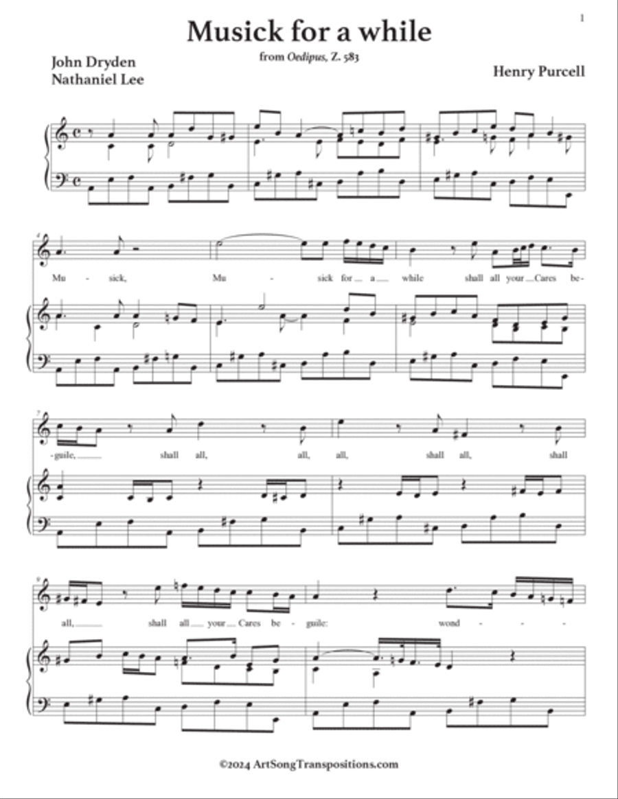 PURCELL: Musick for a while (transposed to A minor) Voice scores gallery preview page 2