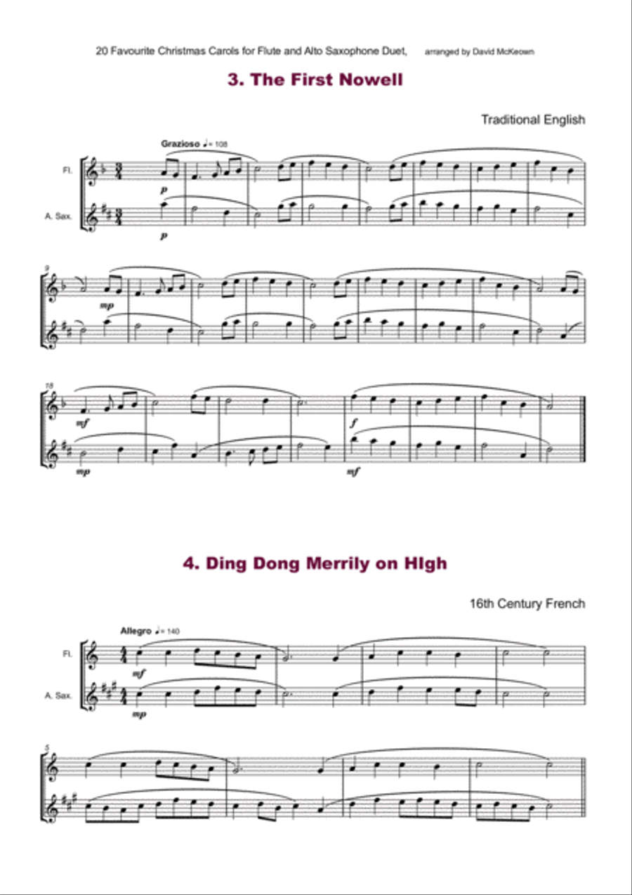 20 Favourite Christmas Carols for Flute and Alto Saxophone Duet Woodwind Duet scores gallery preview page 4