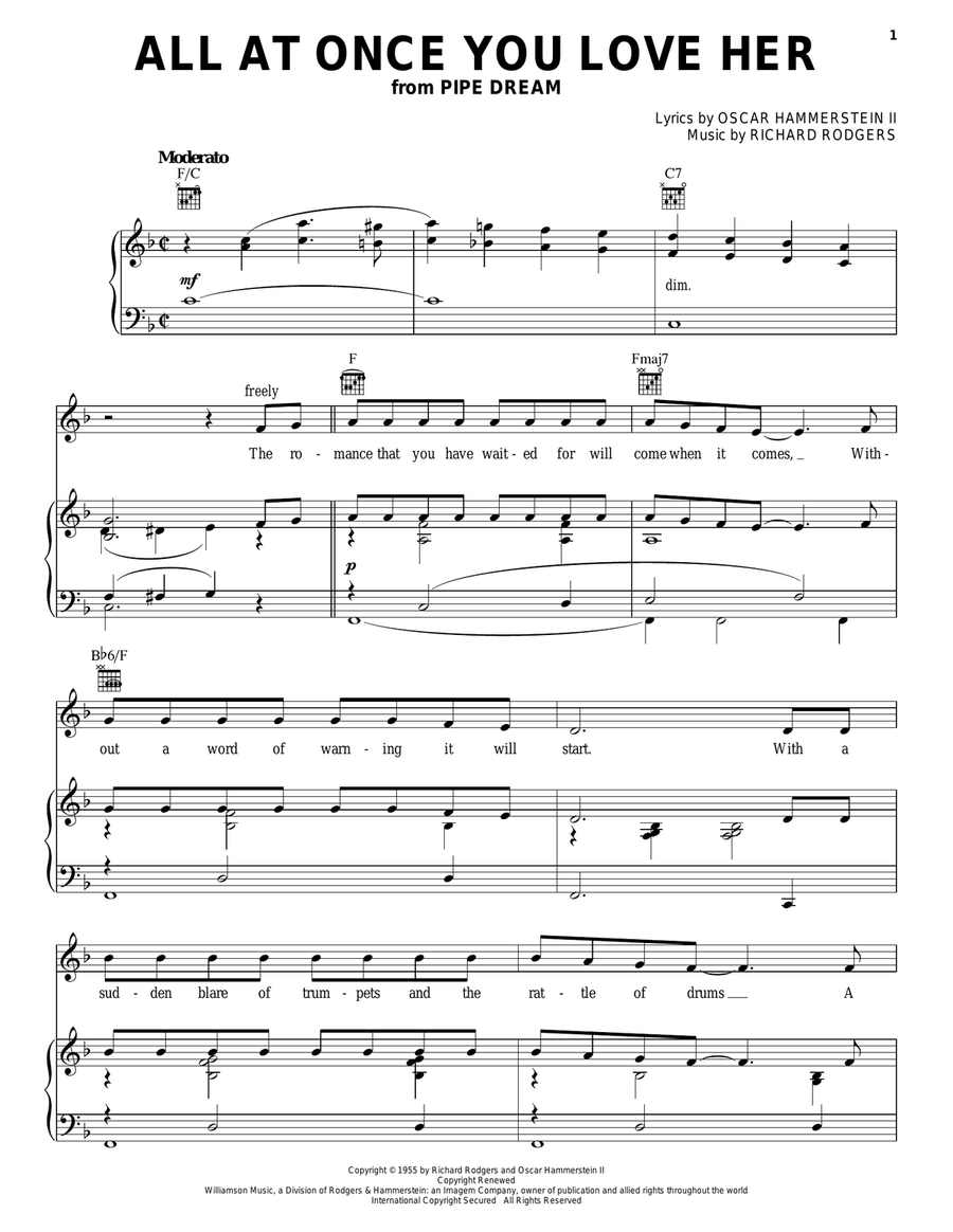 All At Once You Love Her Piano, Vocal, Guitar scores gallery preview page 1