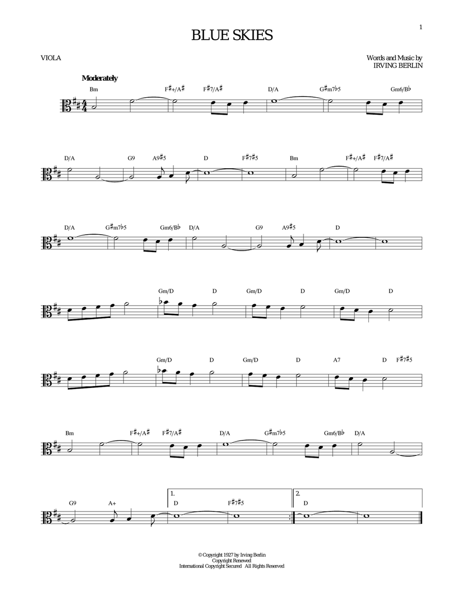 Blue Skies Blue Skies Viola Solo scores gallery preview page 1