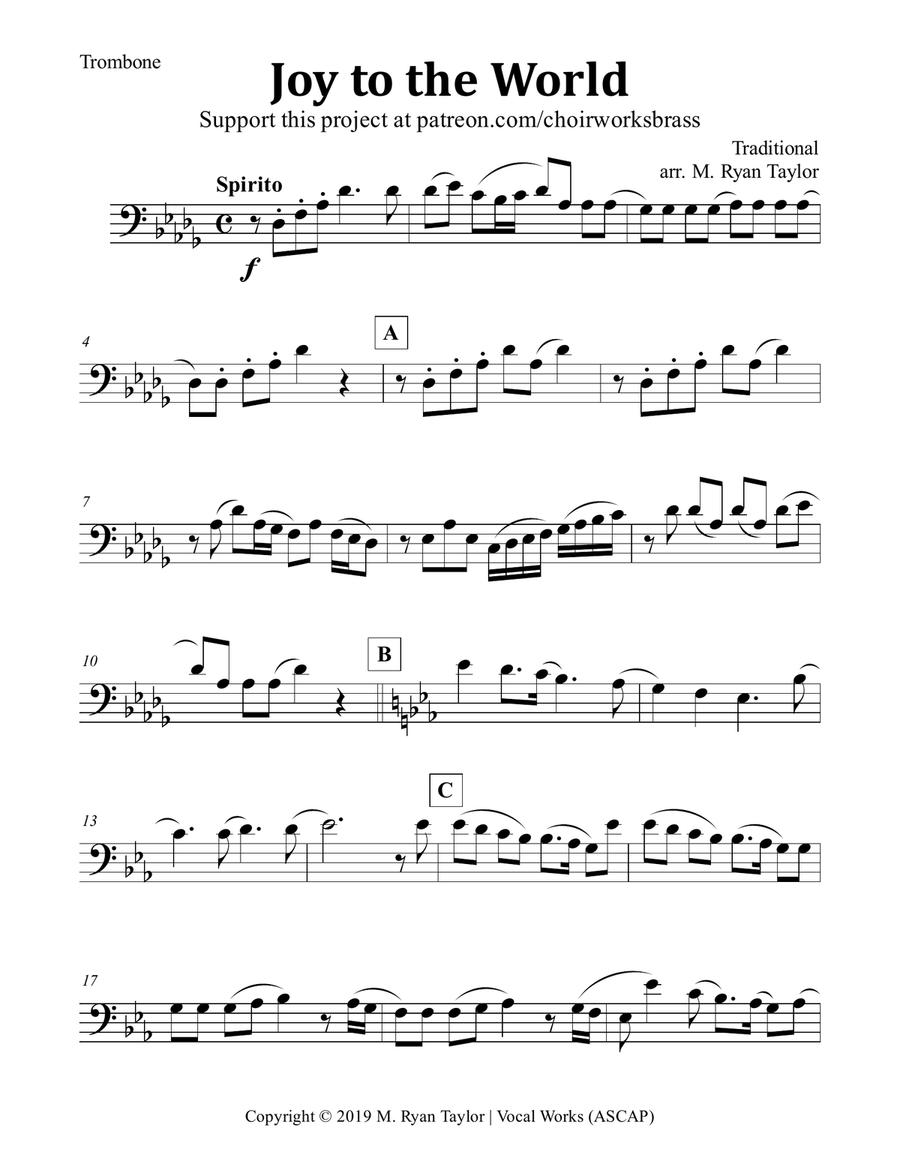 Joy to the World for Brass Trio (Trumpet, Trombone, Tuba) Brass Trio scores gallery preview page 4