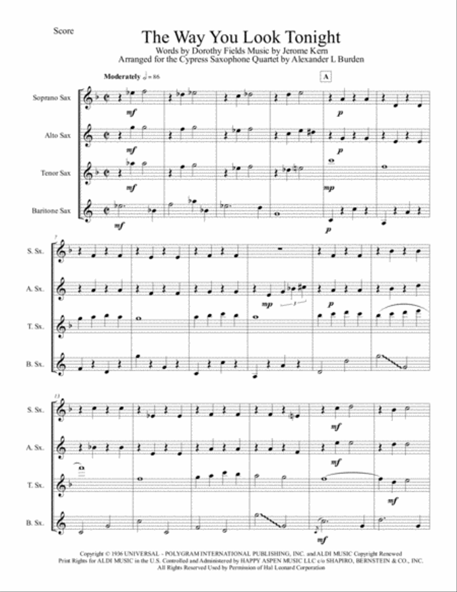 The Way You Look Tonight Woodwind Quartet scores gallery preview page 2