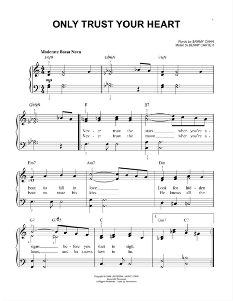 Only Trust Your Heart Only Trust Your Heart Easy Piano scores gallery preview page 1
