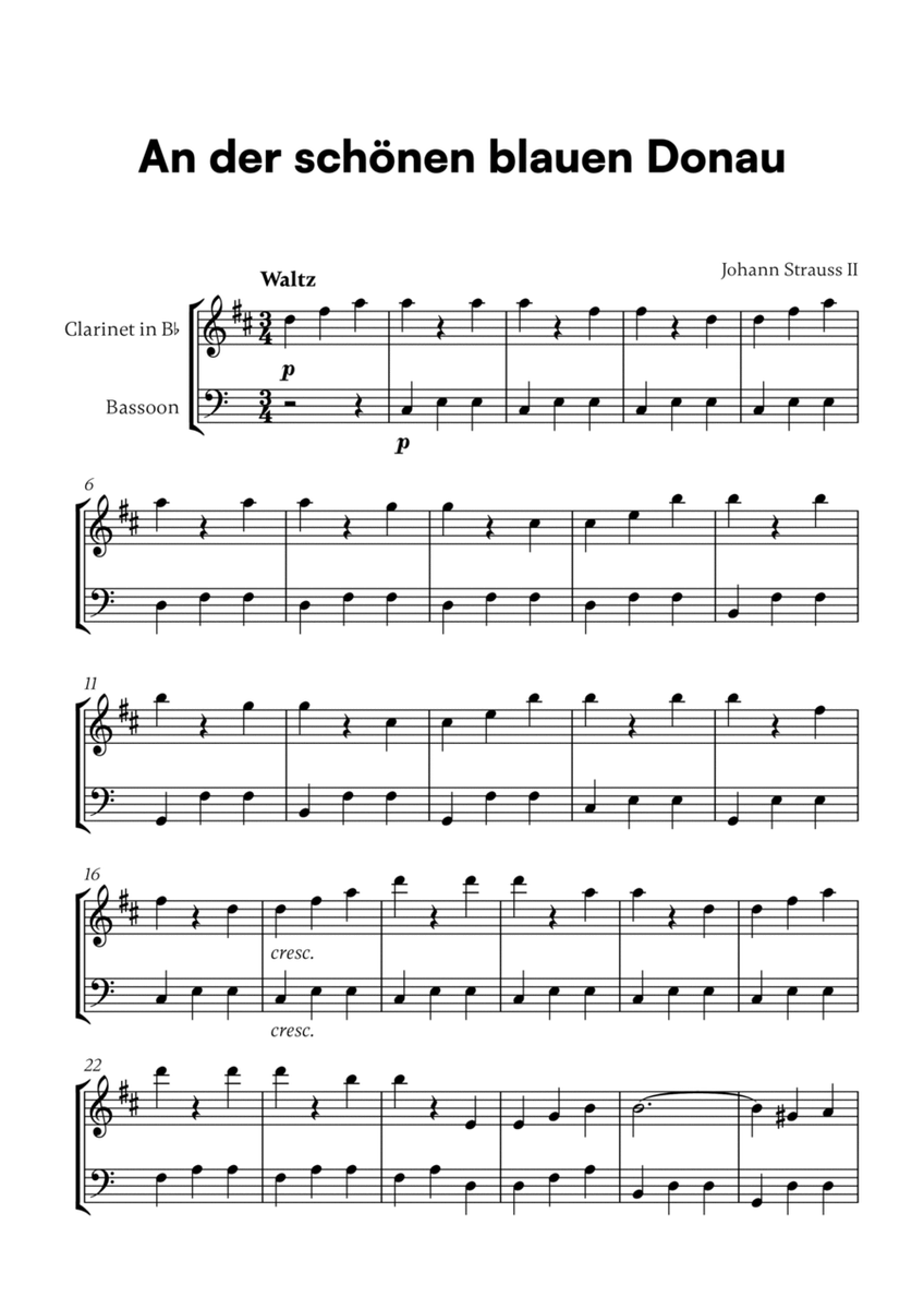 Johann Strauss II - An der schönen blauen Donau for Clarinet and Bassoon image number null