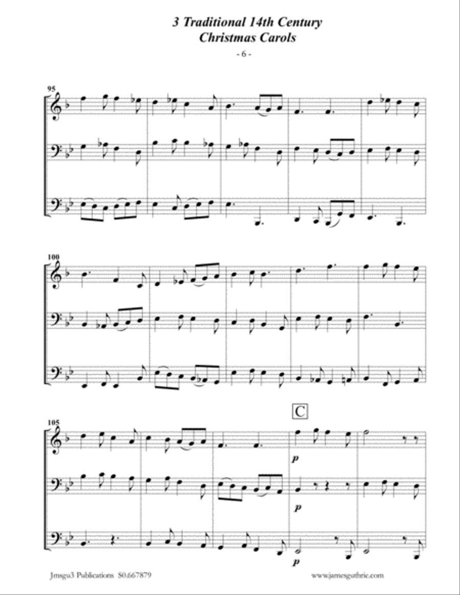 3 Traditional 14th Century Christmas Carols for French Horn, Euphonium & Tuba Euphonium scores gallery preview page 6