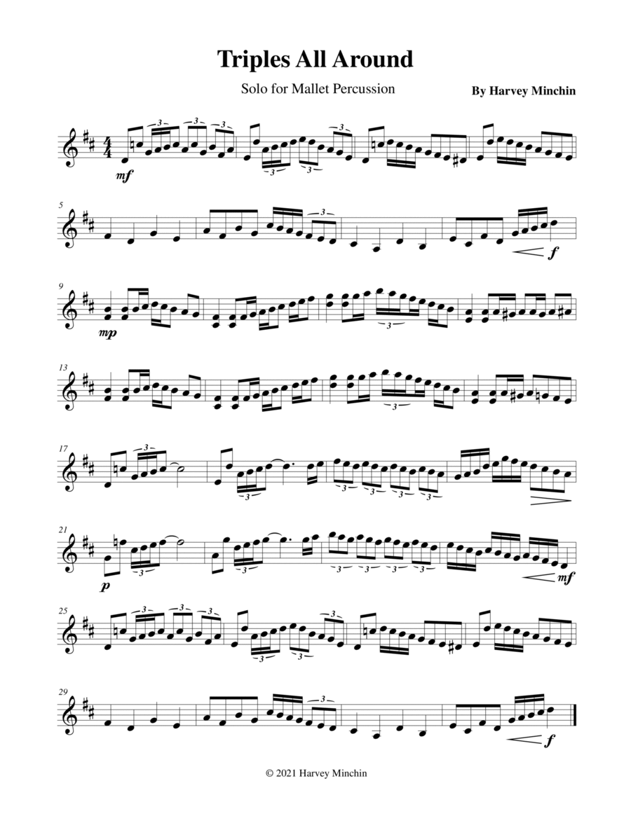 Triplets All Around for Solo Mallet Percussion Percussion Ensemble scores gallery preview page 1