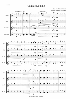 Cantate Domino by Pitoni arranged for flute quartet (2 flutes, alto flute, bass flute)
