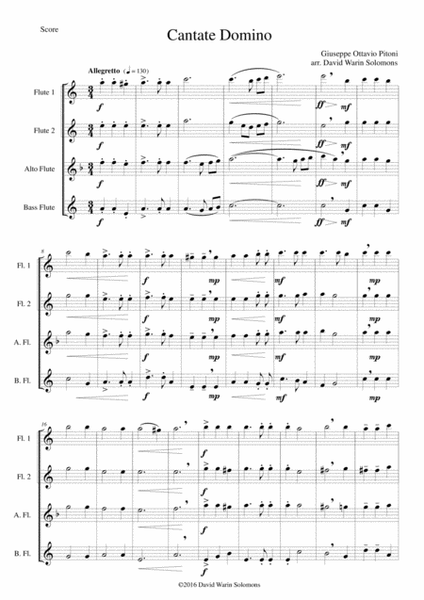 Cantate Domino by Pitoni arranged for flute quartet (2 flutes, alto flute, bass flute) image number null