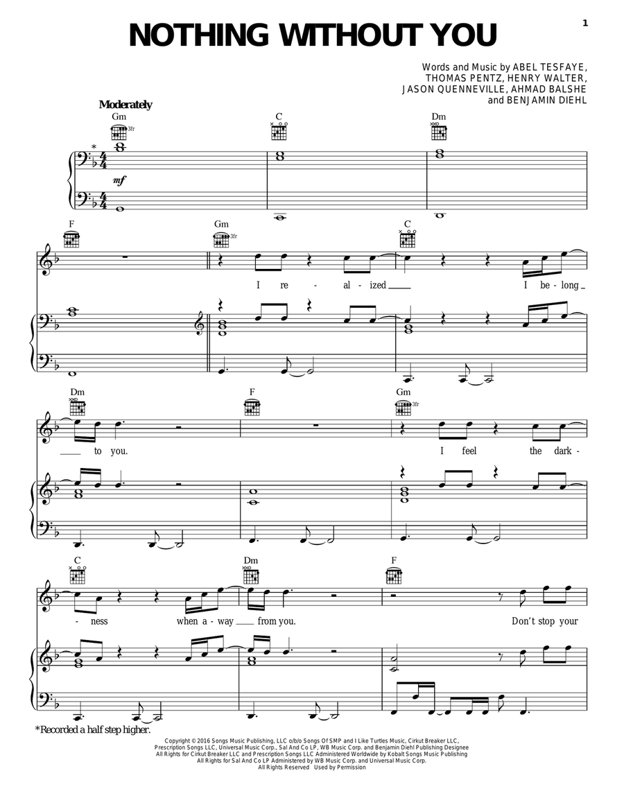 Nothing Without You Piano, Vocal, Guitar scores gallery preview page 1