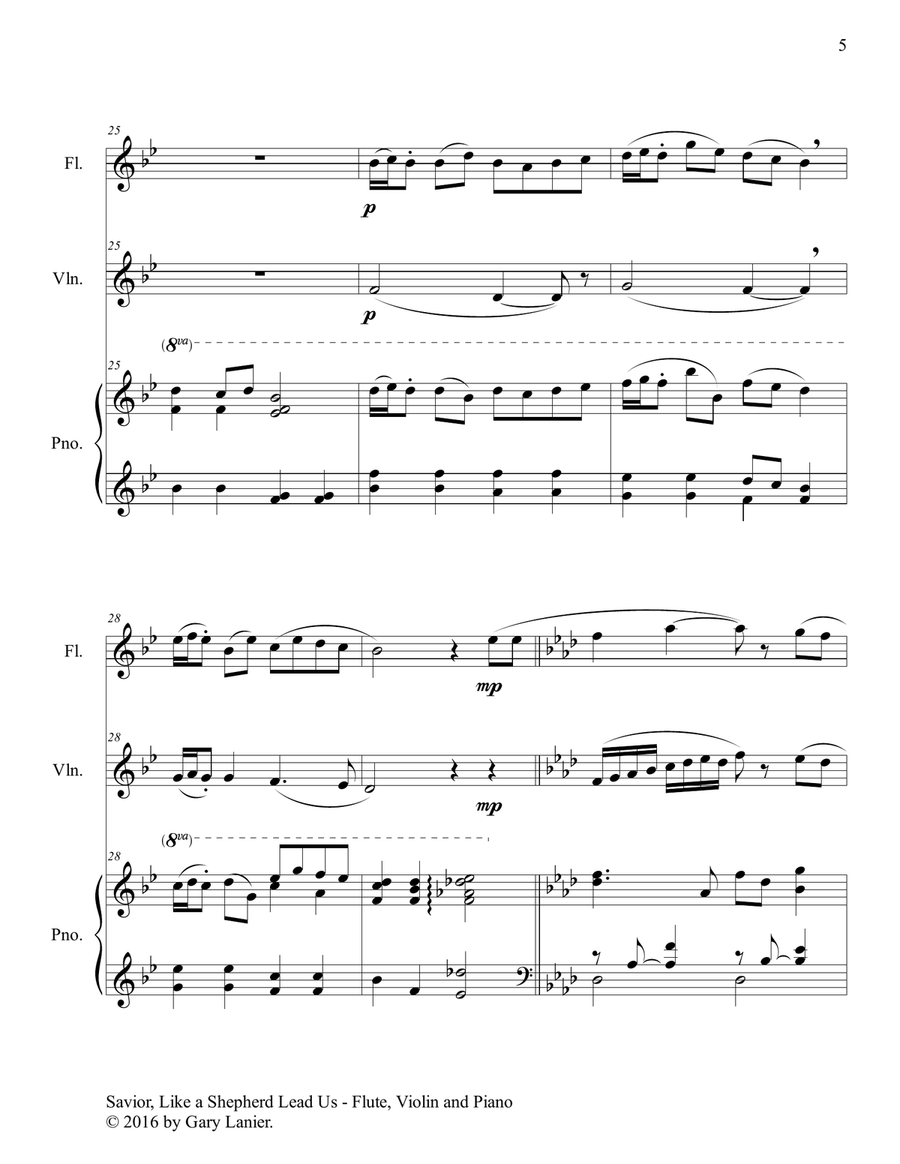 SAVIOR, LIKE A SHEPHERD LEAD US (Trio – Flute, Violin & Piano with Parts) Flute scores gallery preview page 6