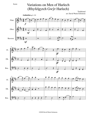 Variations on Men of Harlech (Rhyfelgyrch Gwŷr Harlech) for wind trio (flute, oboe, bassoon)