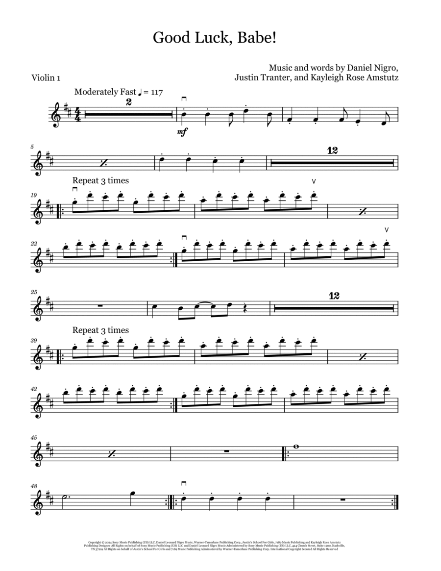 Babe!, Good Luck Violin Solo scores gallery preview page 1