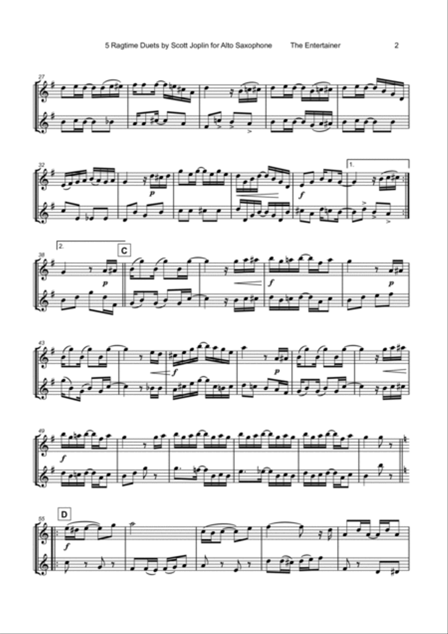 Five Ragtime Duets by Scott Joplin for Alto Saxophone Woodwind Duet scores gallery preview page 3