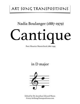 Book cover for BOULANGER: Cantique (transposed to D major)