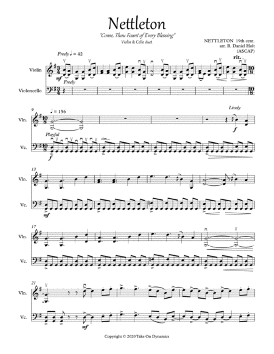 Nettleton - Come, Thou Fount of Every Blessing String Duet scores gallery preview page 1