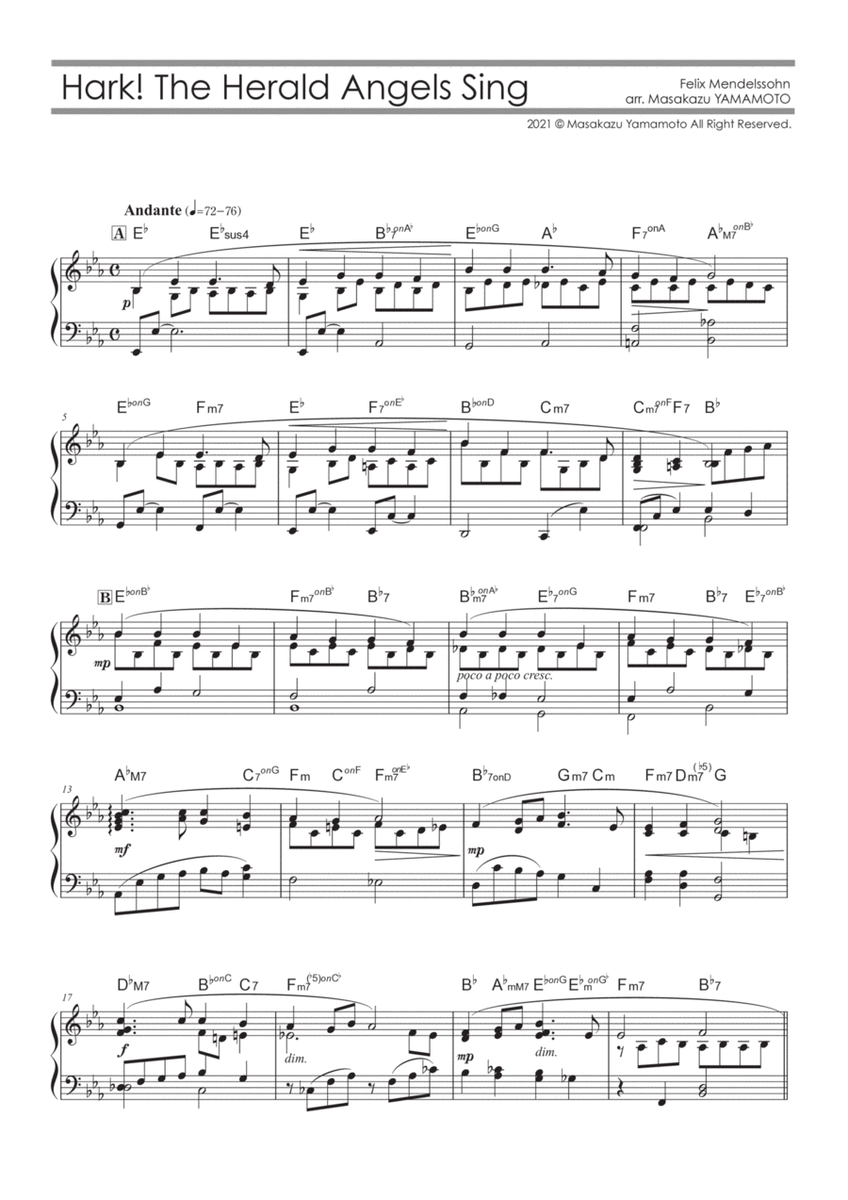 Hark! The Herald Angels Sing [Piano solo / intermediate] image number null