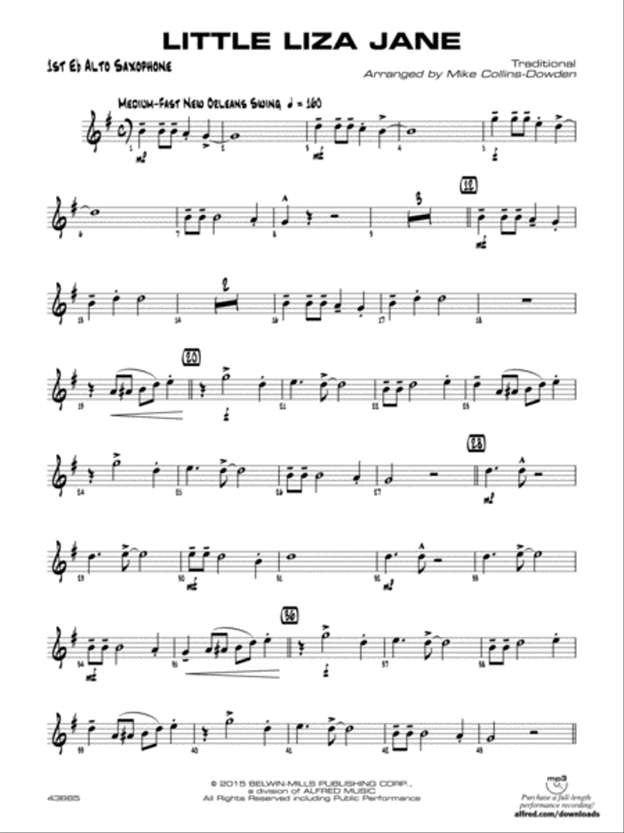 Little Liza Jane: E-flat Alto Saxophone Jazz Ensemble scores gallery preview page 1