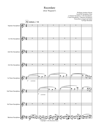 Book cover for Recordare (from "Requiem") (F) (Saxophone Octet - 1 Sop, 3 Alto, 3 Ten, 1 Bari)