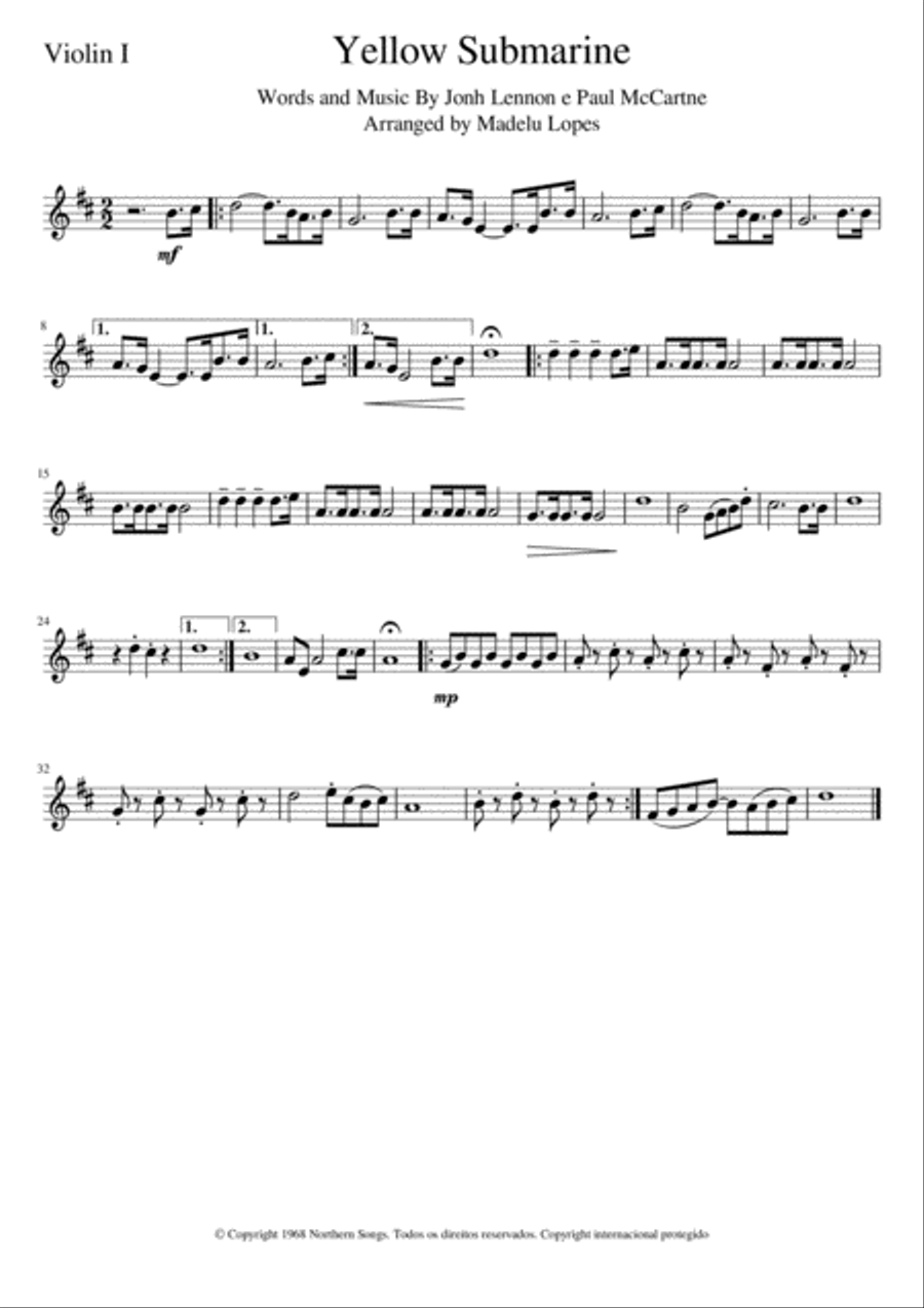 Yellow Submarine (pepperland/yellow Submarine In Pepperland) String Quartet scores gallery preview page 3