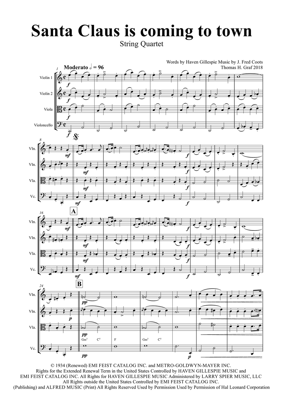Santa Claus Is Comin' To Town String Quartet scores gallery preview page 1
