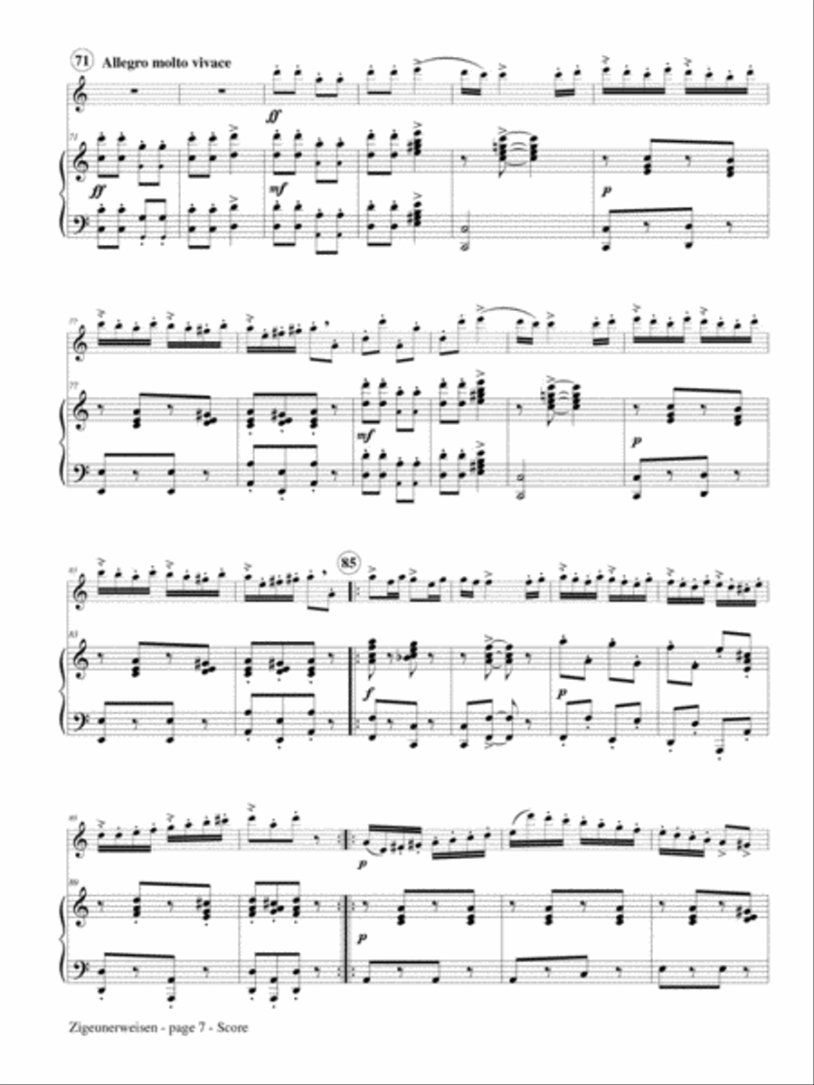 Zigeunerweisen for Flute and Piano Flute Solo scores gallery preview page 4
