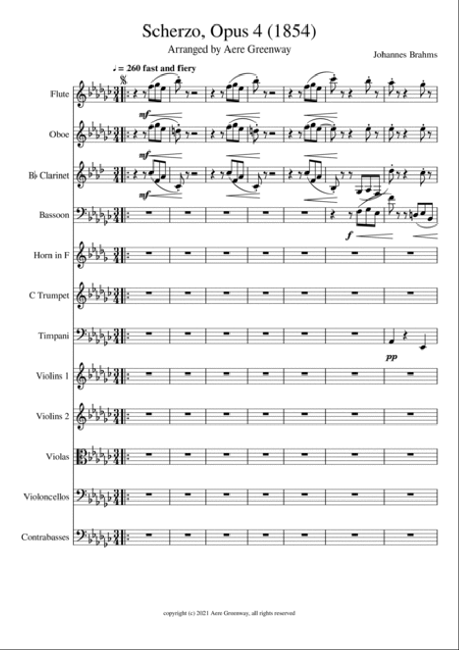 Brahms Scherzo, opus 4, for Orchestra Full Orchestra scores gallery preview page 2