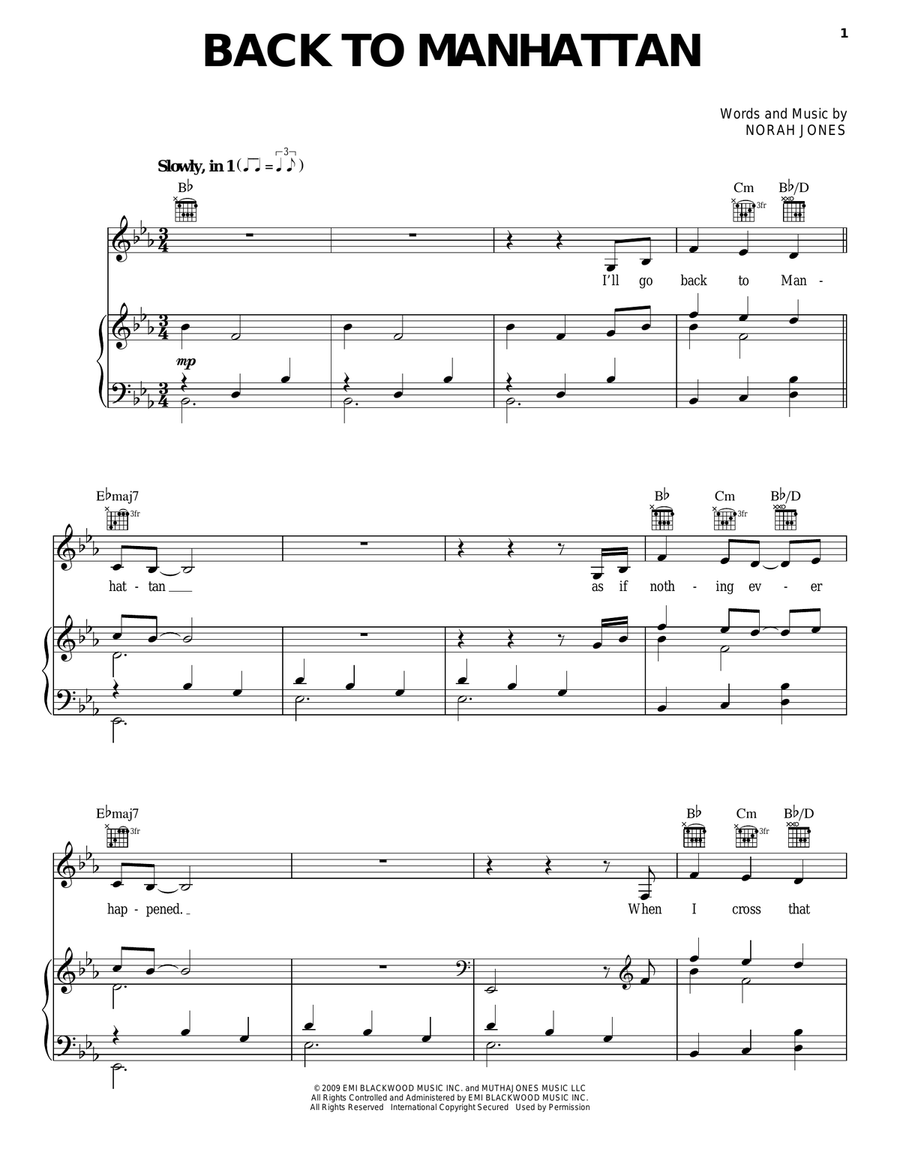 Back To Manhattan Piano, Vocal, Guitar scores gallery preview page 1
