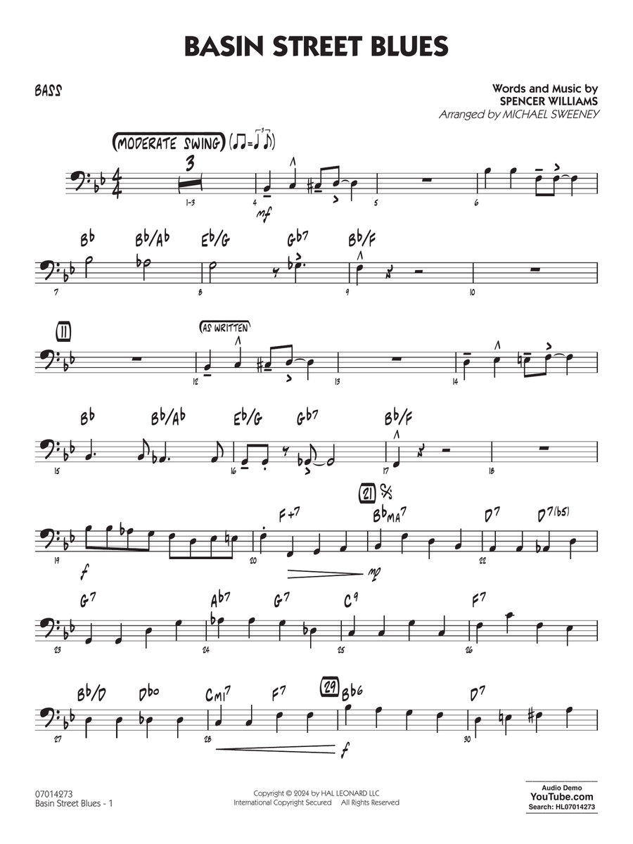 Basin Street Blues (arr. Michael Sweeney) - Bass Jazz Ensemble scores gallery preview page 1