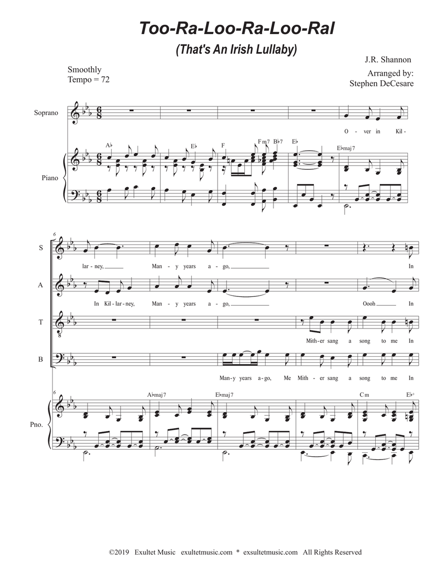 Too-Ra-Loo-Ra-Loo-Ral (That's an Irish Lullaby) (for SATB) 4-Part scores gallery preview page 1