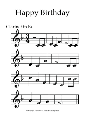 Happy Birthday - Clarinet with note names