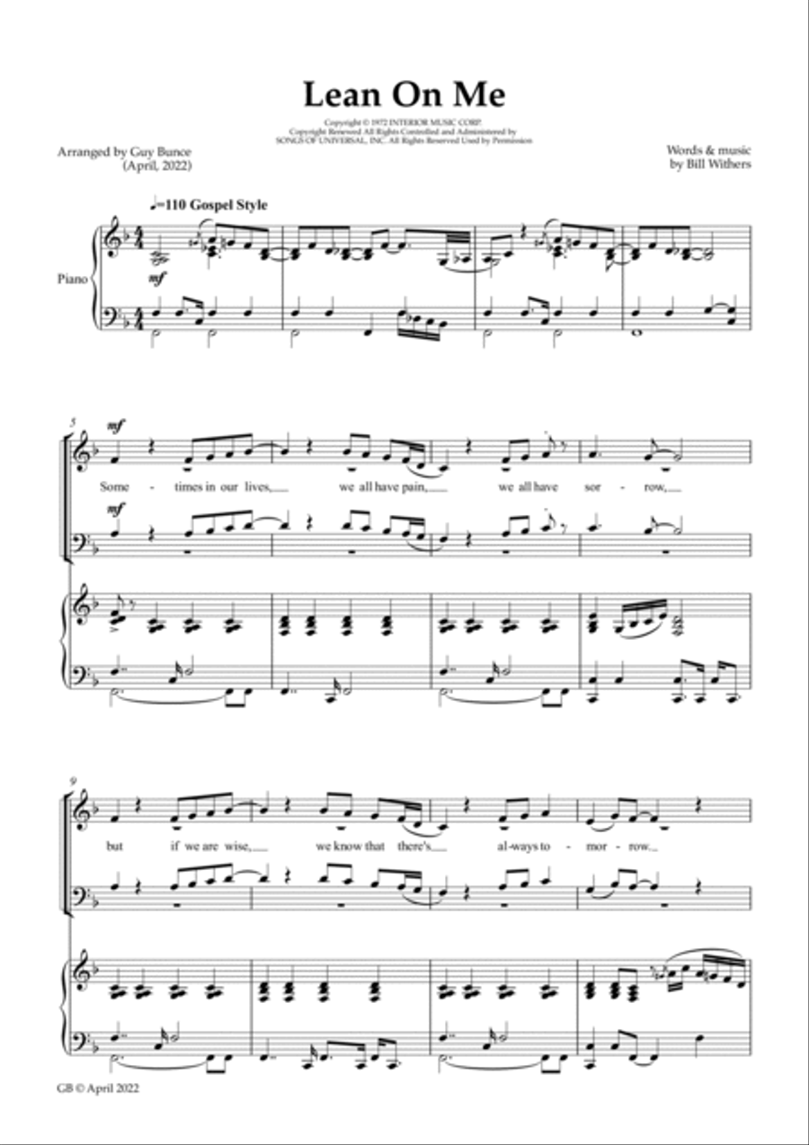 Lean On Me 4-Part scores gallery preview page 3