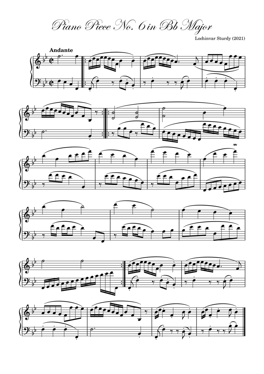Piano Piece No. 6 in Bb Major Easy Piano scores gallery preview page 1