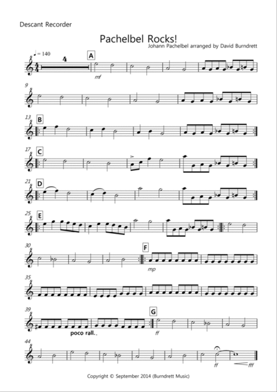 Pachelbel Rocks! for Recorder Quartet Recorder scores gallery preview page 5